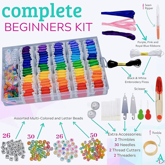 Athena's Elements 276Pcs Embroidery Kit, Cross Stitch Kits, Friendship Bracelet String Kit with Organizer Box-Included 100pcs Friendship Bracelet Floss Thread, Cross Stitch Kits, Gifts