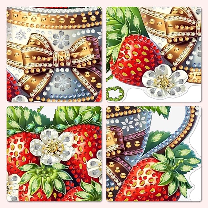 MXJSUA Strawberries Diamond Painting Art Window Suncatchers, Diamond Art Kits for Adults Hanging Ornaments with Chain, 5D Special Shape Crystal Diamond Pendant Accessories for Decor Gift 8x8 Inch