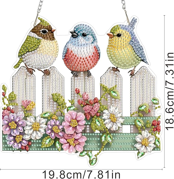 ZeeLionArt Hanging Diamonds Art kit for Adult,Birds Pendant Diamonds Painting Art Kit,7.8x7.3inch Acrylic Diamonds Painting Board Kit Ornament, Special Crystal Diamond Hanging Ornament