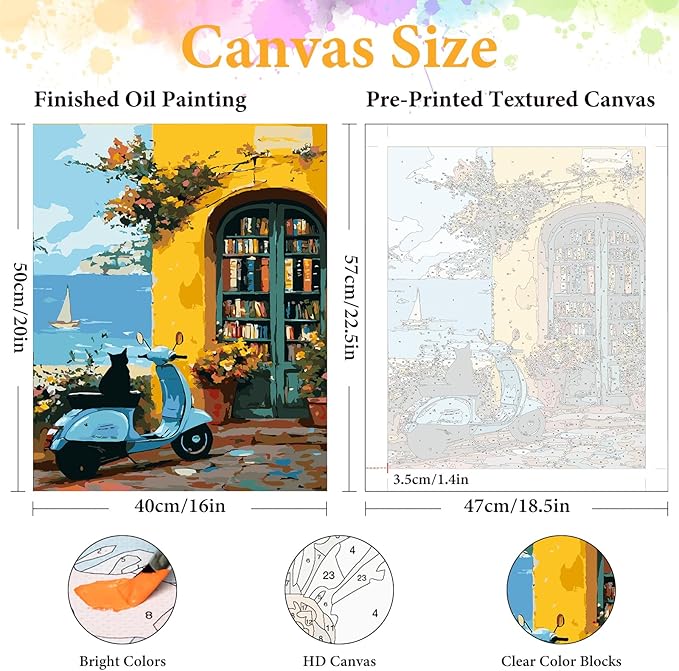 Paint by Numbers Kit for Adults Beginner Seaside Landscape, Adult Paint by Number Kits on Canvas, DIY Acrylic Oil Painting by Numbers for Adults, Perfect for Home Wall Decor 16X20 Inch