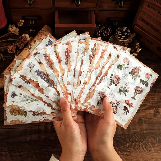 Dizdkizd Flower Sticker Book for Journaling, 20 Sheets (150 Pieces) Translucent Washi Stickers for Scrapbooking, Junk Journals, Planners