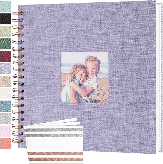 Scrapbook Photo Album 10x10 Inches 40 Pages Hardcover Kraft Paper Linen Cover Scrap Book Memory Book DIY Scrapbook Albums for Wedding Baby Boyfriend Travel Anniversary Family, Purple