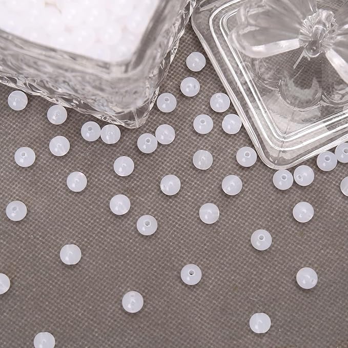 bonny boxx 1000pcs 6mm jelly white acrylic round beads, smooth transparent acrylic balls, plastic resin gumball bubblegum chunky beads for necklace & bracelet making, crafting supplies