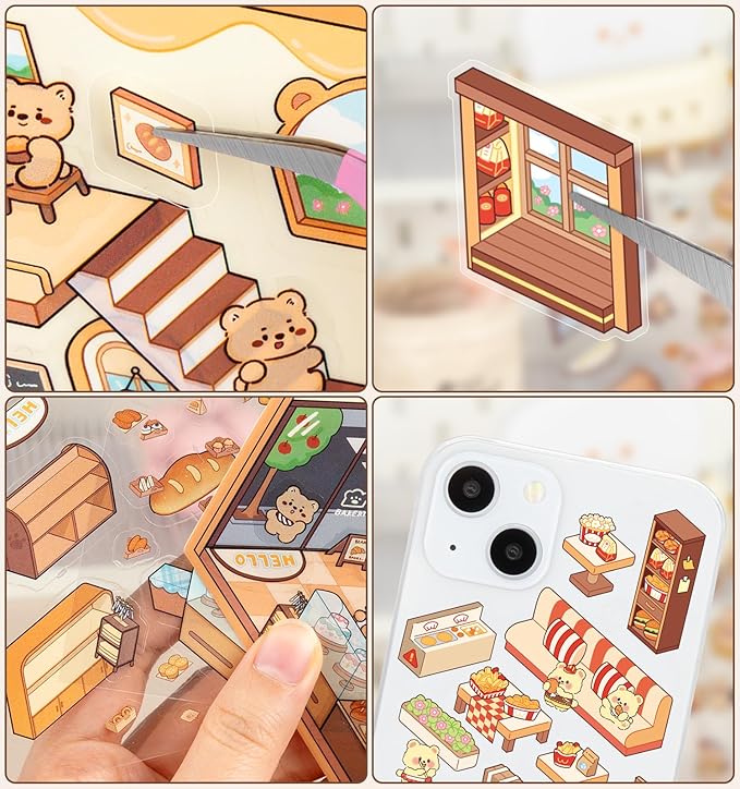 32 Sets Pocket DIY 3D Sticker Scene for Kids, Fun DIY Sticker Scene Make Your Own Mini House Cute Cartoon Animal Scene Stickers Adult Sticker Art Relief Stress Pass The Time Holiday Christmas Fun