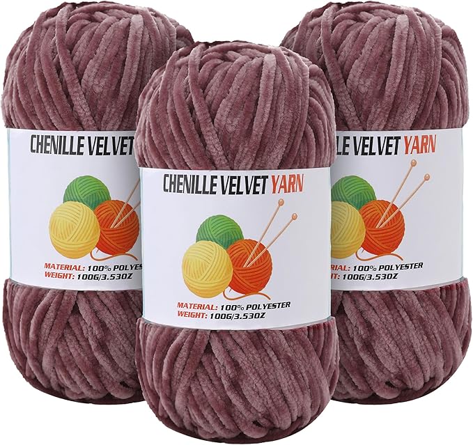 3 * 100g Velvet Chenille Chunky Yarn for Crocheting, Handcrafts Weaving Soft Chenille Yarn for Crocheting Clearance, Used for Making Baby Yarns Blanket, Clothes, Knitting Creations (Deep Peach)