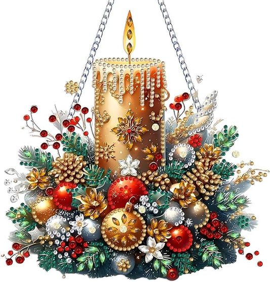 STGLCR Candle Christmas Diamond Art Hanging Kits for Adults, Christmas Candles Diamond Art Suncatchers, 5D Special Shape Diamond Painting Pendant Window Ornament Gifts for Home Door Wall Decor