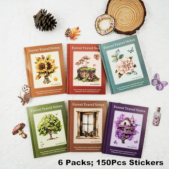 Woodland Forest Cardstock Sticker Set, 150PCS Vintage Nature-Themed Stickers for Scrapbooking, Journaling, Collage, and DIY Crafts