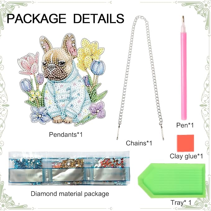 AiYuanzsh Animal Dog Diamond Art Painting Kits Hanging Pendant, Flower Diamond Art Hanging Sign DIY Special Shaped Crystal Ornaments for Home Decor Gift