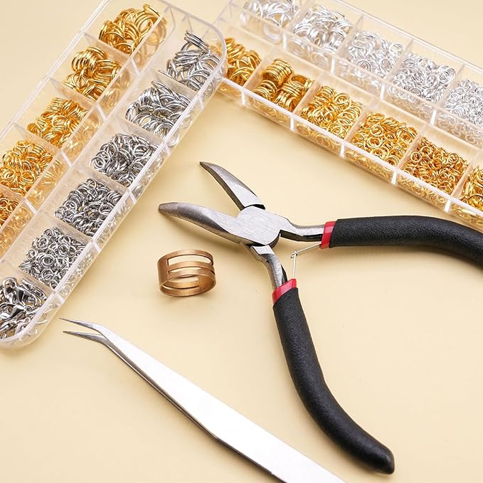 1200PCS Jewelry Making Supplies,Open Jump Rings and Lobster Clasps Jewelry Kit with Jump Ring Pliers Used Necklace Repair with Pliers and Ring for Necklace Repair and Making Kit