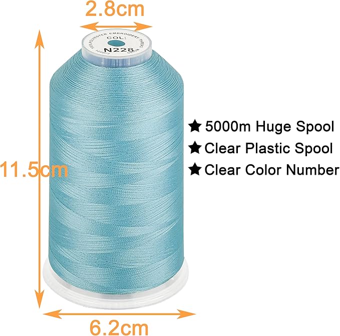 New brothread - Single Huge Spool 5000M Each Polyester Embroidery Machine Thread 40WT for Commercial and Domestic Machines - Baby Blue(Janome Color)