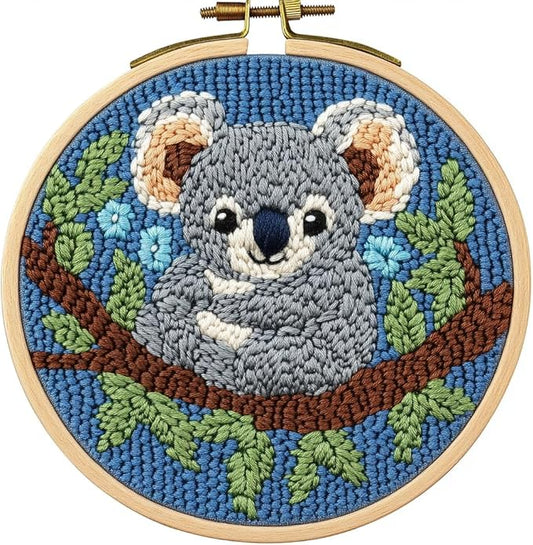 DIY Punch Needle Kits for Beginners Cute Cartoon Koala Portrait with Hoop Embroidery Punch Needle Starter Craft Set Easy for Adults and Children Festival Gift and Decoration 20x20cm-3