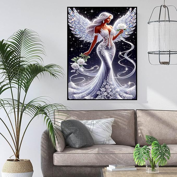 igoodom Diamond Art Kits for Adults, Angel Diamond Painting Kit, Full Drill Round Fairy Diamond Art Kits, DIY Gem Art and Crafts for Home Wall Decor Gift 12x16inch