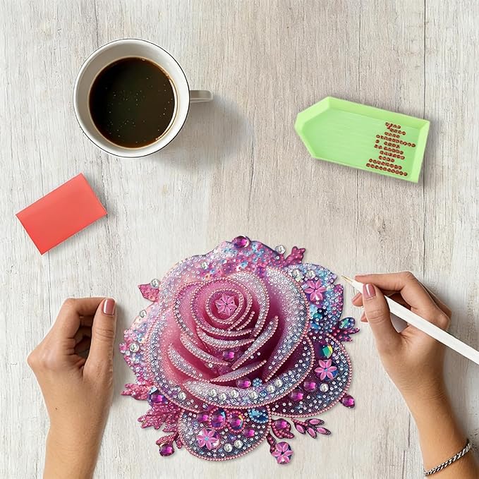 STGLCR Hanging Rose Diamond Art Kits for Adults - Flower Acrylic Board Double Sided Pattern Diamond Painting Suncatcher Pendant Floral, Crystal Art for Home Wall or Window Decoration Handmade Gift