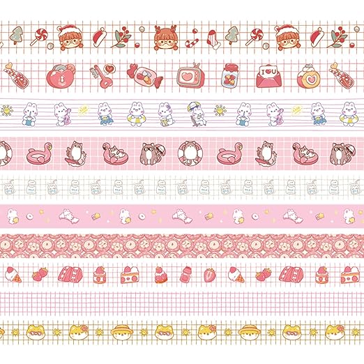 YUBBAEX 10 Rolls Vintage Washi Tape Set Basic Masking Retro Artwork Decorative Tapes for Arts, DIY Crafts, Journals, Planners, Scrapbook, Wrapping (Cute)