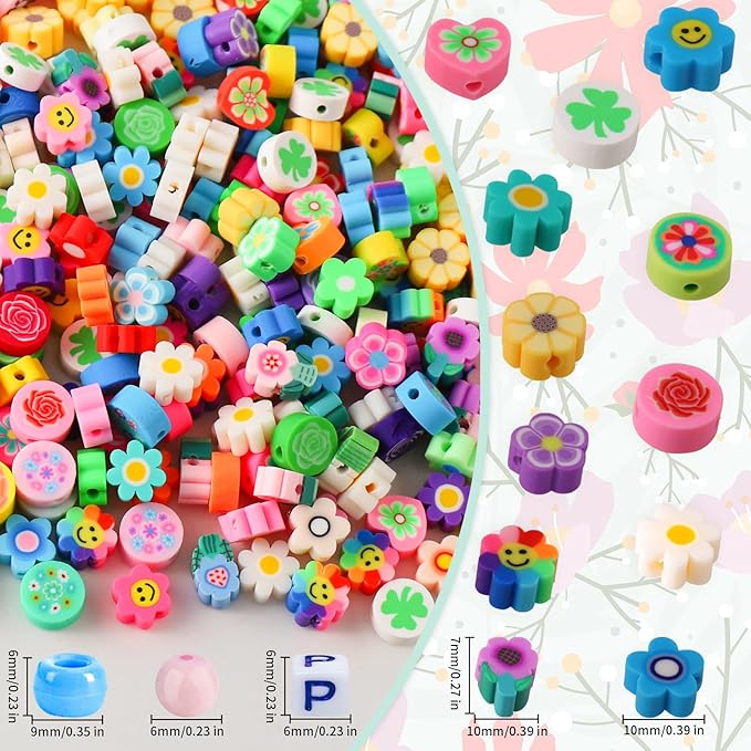 JMUQ 710 Pcs Flower Charms for Jewelry Making Kit, Cute Fun Flower Heishi Pony Letter Pearl Beads