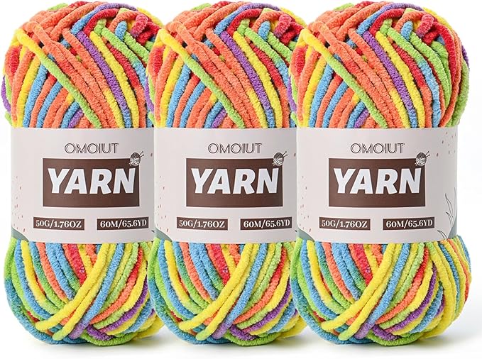 3 Packs Plush Chenille Chunky Crochet Yarn - Baby Yarn for Crocheting Soft - Velvet Yarns Knitting for Blankets Crafts - Fluffy Amigurumi Yarns 150g / 196.8yds (3 Rainbow)