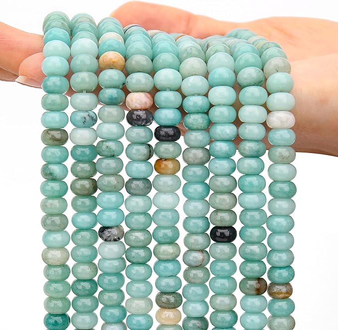 2 Strands (150PCs) Natural Amazonite Rondelle Beads, 5 * 8mm Gemstone Loose Spacer Abacus Disk Beads for DIY Bracelet Necklace Earrings Jewelry Making, Craft Supplies Beading Kit