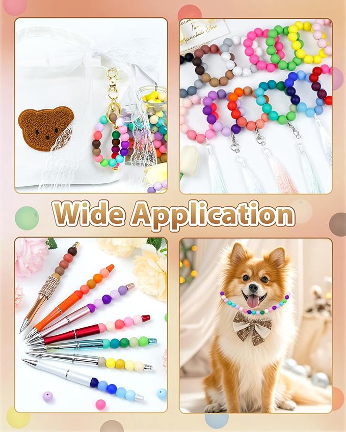 160pcs fiveizero 12mm silicone beads for keychain making, brown mixed 6 colors round silicone bead bulk for pens, rubber beads for bracelets and diy crafts