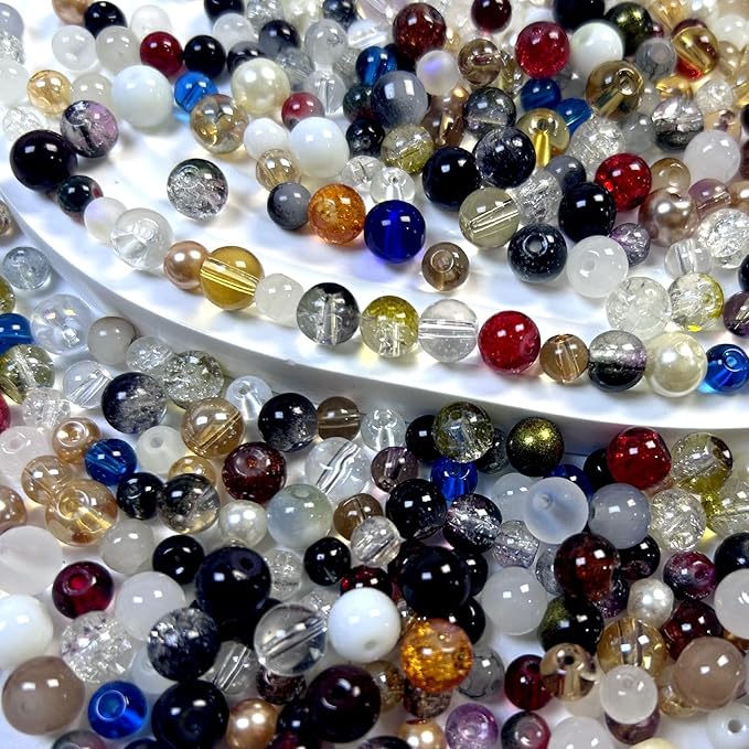 450pcs Glass Beads for Jewelry Making, 6/8mm Assorted Crystal Loose Beads, Brown Series Round Spacer Bead Kit for Bracelet Necklace DIY Craft