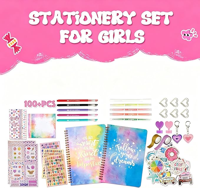 oihew diy journal kit for teen girls, stationary & diary set with stickers,make your own art crafts journaling kit for tween, scrapbook art crafts kit teen girl birthday gift idea