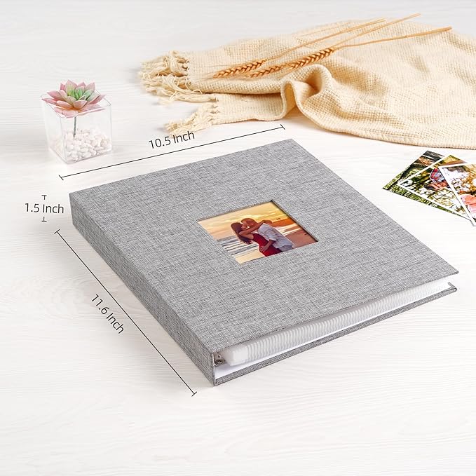 Mublalbum 8.5x11 Inch DIY Scrapbook Photo Album with 40 Plastic Sleeves 80 Pages Top-Loading Protectors, Linen Cover 3-Ring Binder for Baby Wedding Travel and DIY Projects (Grey)