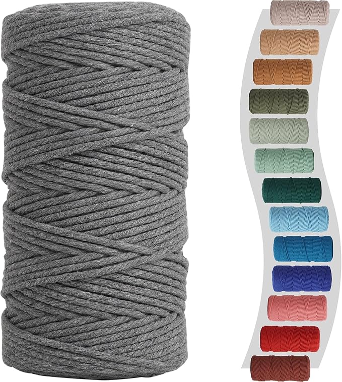 Macrame Cord 3mm 220yards (200 Meters) Grey Macrame Supplies Macrame Yarn, Colored Cotton Rope, Colored Cord for DIY