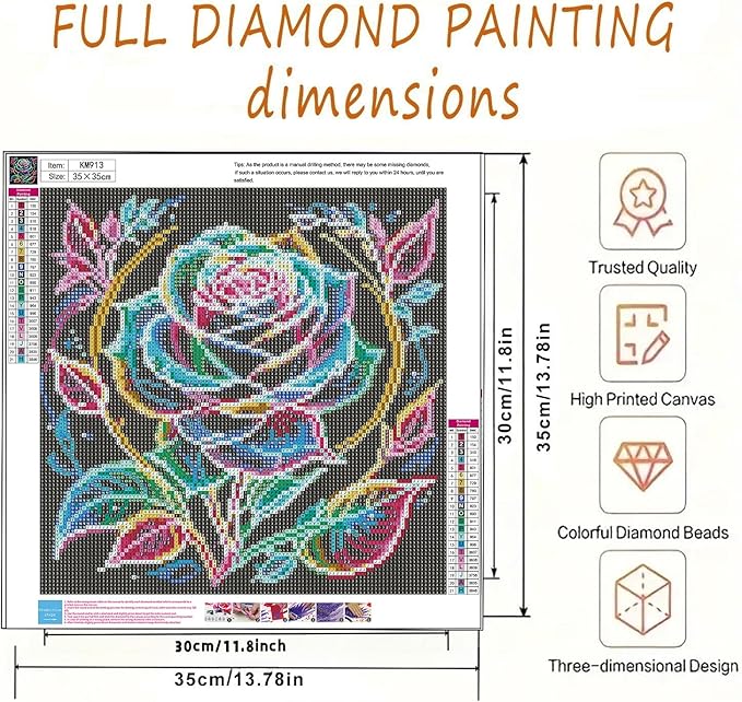 BYGFHLYW 5D Diamond Painting Kits for Adults Beginner, Rose Flower Diamond Art Kits for Adults, Full Drill Round Gem Art Paint by Diamonds Dots Crafts Kits for Home Wall Decor 13.7x13.7inch