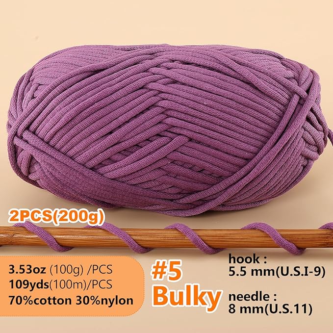 200g Yarn for Crocheting,Soft Yarn for Crocheting,Crochet Yarn for Sweater,Hat,Socks,Blankets(Purple)