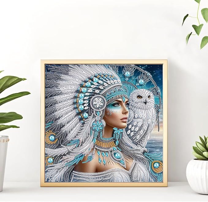 AiYuanzsh 5D DIY Special-Shaped Diamond Painting Kit – Goddess with White Owl, 30x30cm Crystal Rhinestone Art for Home Wall Decor, Gifts for Women Adults Beginners