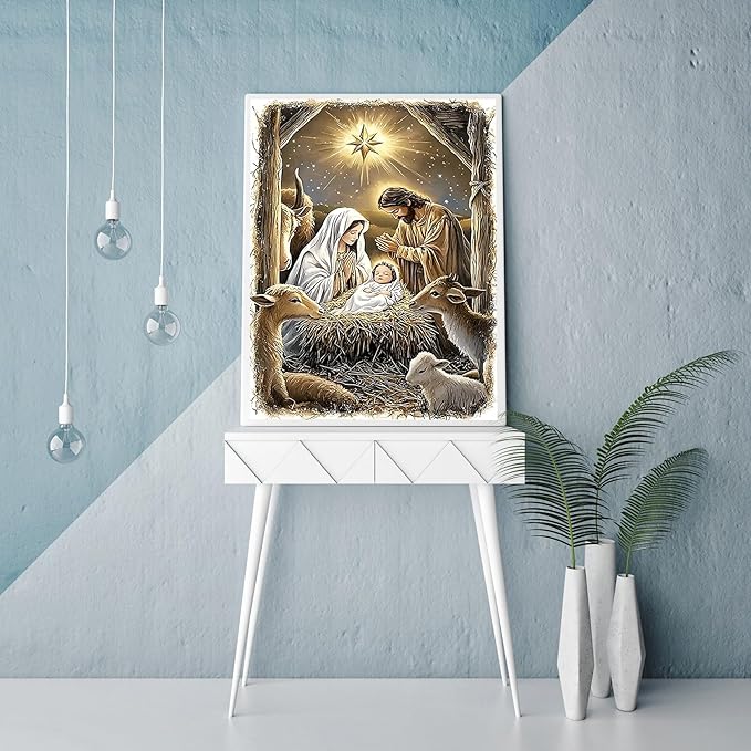 CZYWJMEI Christmas 5D Diamond Painting Kits for Adults Beginners,DIY Jesus Nativity Scene Diamond Art Kits,Full Round Drill Diamond Dot Gem Art Kits,Home Wall Decor 12x16nch