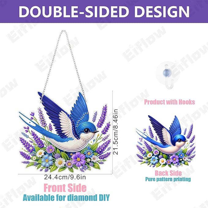 Eiflow Acrylic Diamond Art Hanging Kit for Adults, DIY Diamonds Painting Door Hanger Board Kit, Special Crystal Diamond Art Painting Pendant Ornament (Blue Bird)