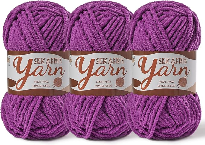 3 Pack Fluffy Velvet Yarn for Crocheting，Baby Blanket Yarn for Crocheting Soft，150g(196.8yds) Amigurumi Yarns，Plush Chenille Crochet Yarns，Puzzle Yarn for Crochet Weaving Craft(3 Dark Purple)