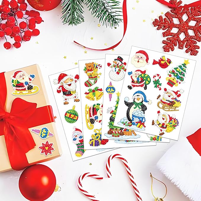 Viicoor 32PCS Christmas Diamond Painting Sticker Kit, Xmas DIY Creative Diamond Art Sticker Craft by Numbers Kits
