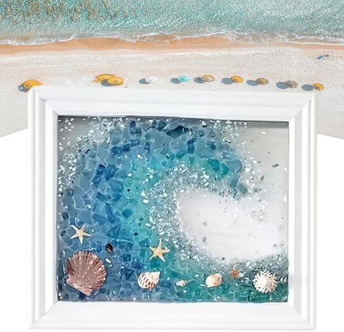 Sea Glass Art Kits, New Sea Glasss Resin Art Kits for Adults, DIY Mosaic Glass Kits, Mosaic Kits for Adults Resin Beach Art Kit for Home Decoration, Bookshelf, Office, Windowsill (L)