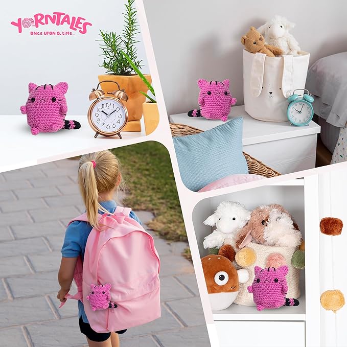 YarnTales DIY Pink Kitten Crochet Kit - Beginner Craft Kit with All Included Supplies & Video Tutorials - Great Valentine’s Day Gift for Teens & Adults