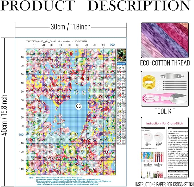 RLTXBUK Vintage Floral Black Cat Cross Stitch Kits, Black Kitten Cottagecore Colorful Wildflower Stamped Counted Cross Stitch Kits for Adults, Cat Mom Lovers Gifts, 11.8x15.8 Inch