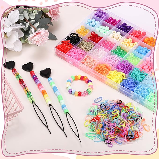 obeoby 9x6mm Bulk Pony Beads for Braids, 2005 Pcs Hair Beads Kit for Braids Friendship Bracelet Making for Classmates Mothers Day Gifts for Mom Daughter