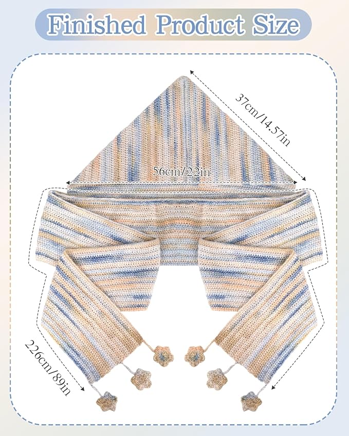 Coopay Crochet Kit for Beginners, Crochet Kits for Adults - 4 Basic Stitches to Complete Hooded Scarf, Perfect for Crocheting Hooded Scarf with Step-by-Step Instructions & 5 Yarns (Cloud Sea)