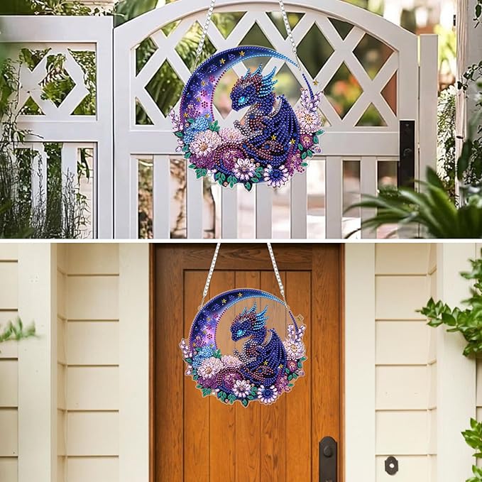 MXJSUA Blue Dragon Diamond Art Hanging Kits for Adults Beginners, Crystal Diamond Suncatchers, Special Shape Diamond Painting Pendant Window Ornament Gifts for Home Garden Door Wall Decor