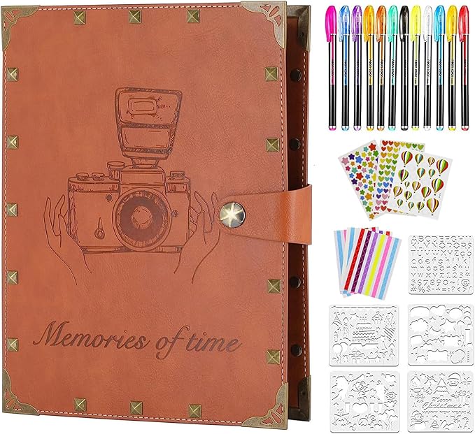 ZEEYUAN Leather Scrapbook DIY Photo Album 60 Pages Vintage Scrap Book Memory Photo Album 8.5x11 inch, Family Travelling Scrapbook Scrapbooking Kits for Couples Anniversary Birthday Gift