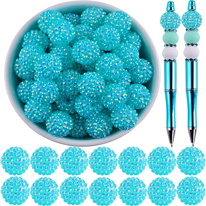 20mm Rhinestone Beads for Pens 20pcs Beaded Pens Beads Bling Glitter Suger Bugglegum Beads Large Balls Crystal Pen Beads for DIY Pens Keychain Making Suppliers Bulk