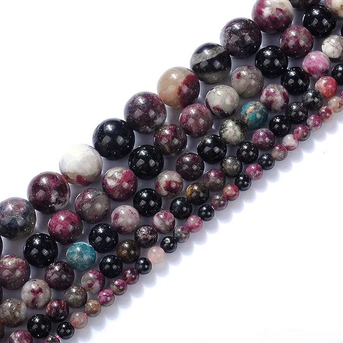 4mm Natural Colourful Tourmaline AB Gemstone Round Loose Beads Crystal Stone Bracelet Necklace Accessories Crafts for Jewelry Making DIY,1 Strand 15"
