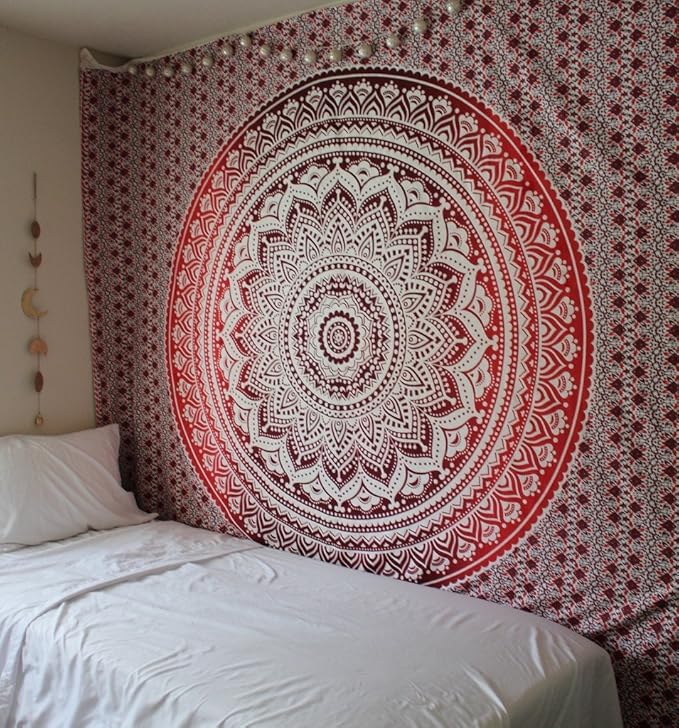 popular handicrafts tapestry wall hanging hippie ombre mandala bohemian hippy psychedelic design indian tapestries bedspread 84 x 90 inches (215cm x 230cm) red yellow