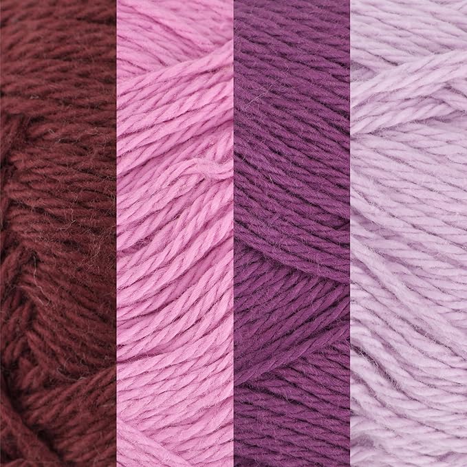 JubileeYarn Cotton Select Yarn - 50g/Skein Sport Weight - Shades of Purple - 4 Skeins