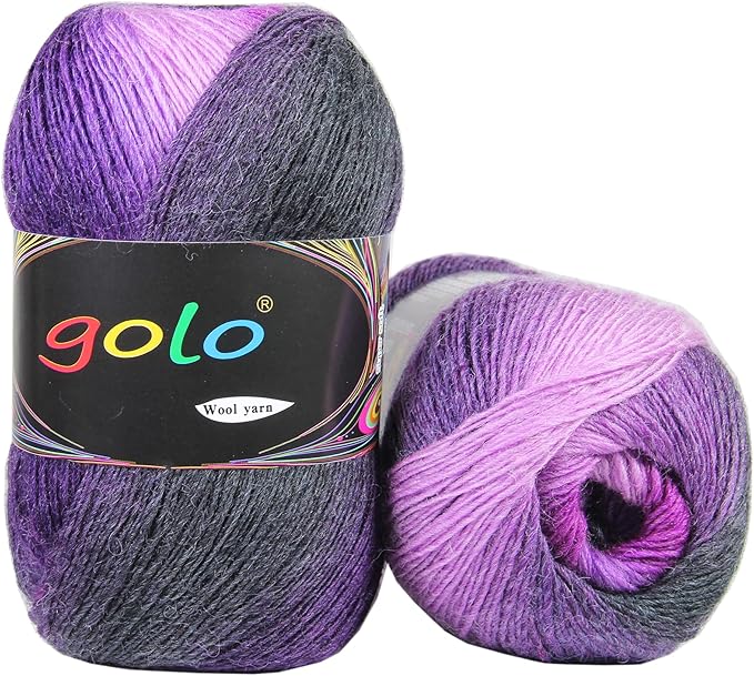 golo Wool Yarn for Knitting 550yd 0.22Ib Cachemire Multicolor Rainbow Yarn (Gradual Purple)