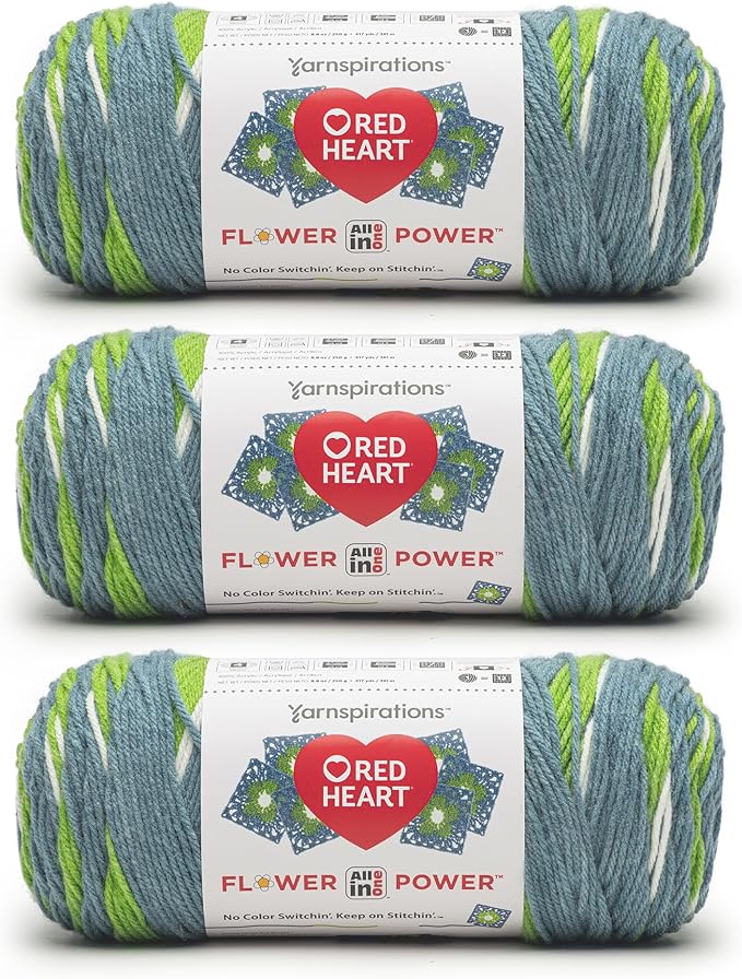 Red Heart All in ONE Flower Power Come on Clover Yarn - 3 Pack of 8.8oz/250g - 100% Acrylic - #4 Worsted (Medium) - 440 Yards - Knitting/Crochet