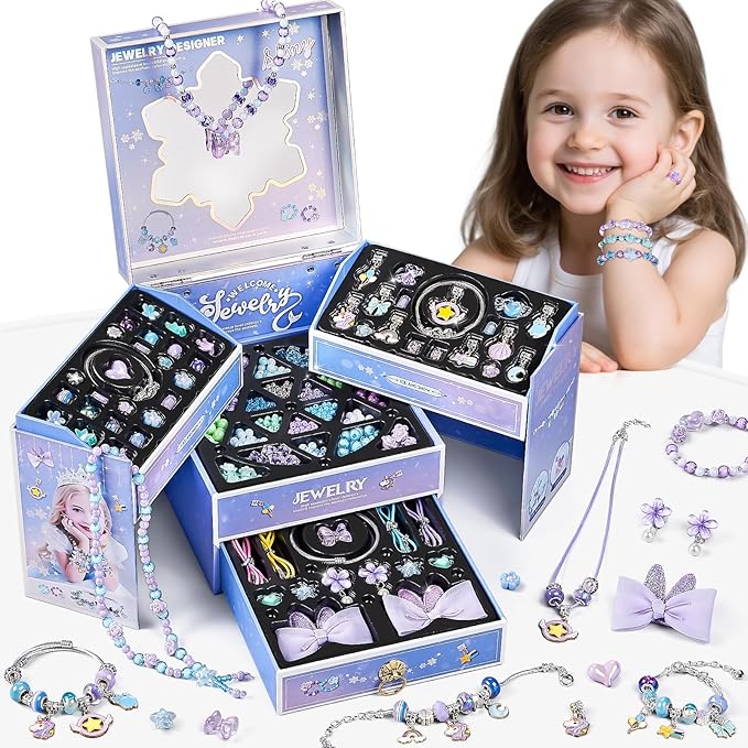 newbandmo jewelry making kit toys for girls 8-12, bracelet making kit for girls, diy craft kits for teen girl age 8 9 10, christmas birthday gifts for kids 8 10 11 12 year old girl (purple)