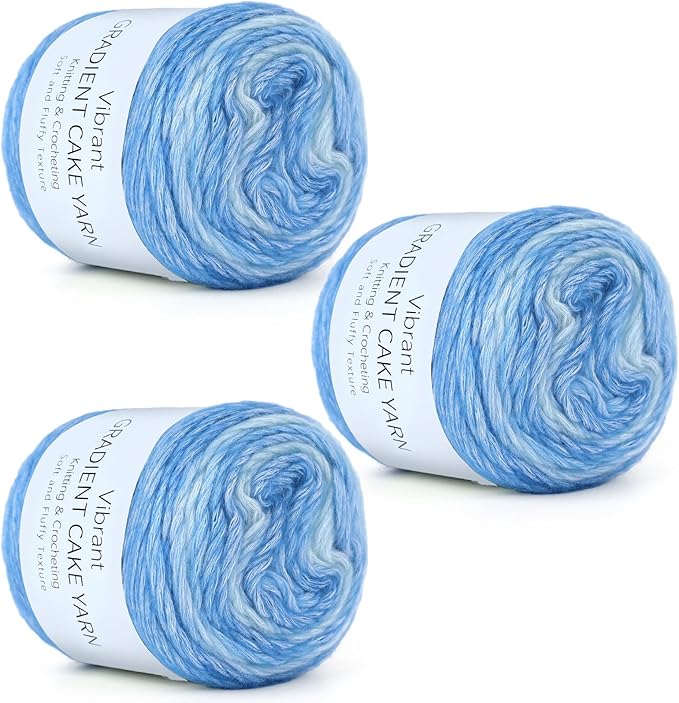 Aeelike Cake Yarn for Crocheting, 3 Skeins Gradient Yarn 100g (3.52 oz) 245m (267 Yards) # 3 Light Weight, Soft Ombré Yarns Fairyland Yarns Rainbow for Making Colorful Crafts, Fantasy Blue Gradient
