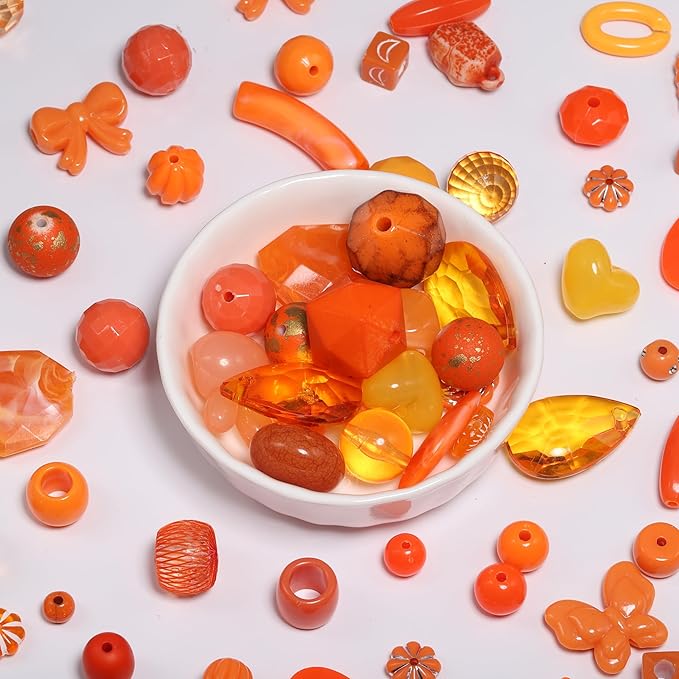 7.5 OZ Assorted Vintage Acrylic Beads for Jewelry Making, Song Xi Unique Flower Rose Czech Beads for Bracelet Earrings, Bohemia Style, Bulk, DIY Holiday Gift (240-260 PCS, Orange)