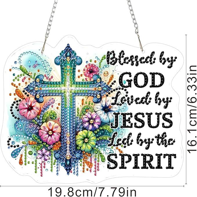 ZeeLionArt Hanging Diamonds Art kit for Adult,Flower Cross Pendant Diamonds Painting Art Kit,7.8x6.3inch Acrylic Diamonds Painting Board Kit Ornament, Special Crystal Diamond Hanging Ornament